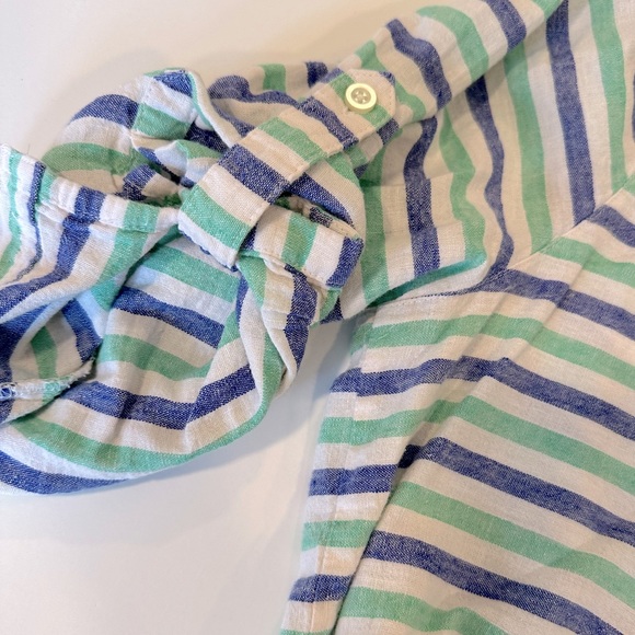 Gap linen textured blue and green striped popover shirt - Women’s size large - Picture 3 of 4